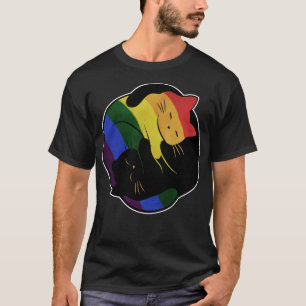 Camiseta Bandeira Orgulho gay do Rainbow Cat Yin Yang LGBT