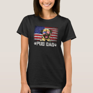 Camiseta Bandeira Pai Americana De Pug Patriótica 4 De Julh