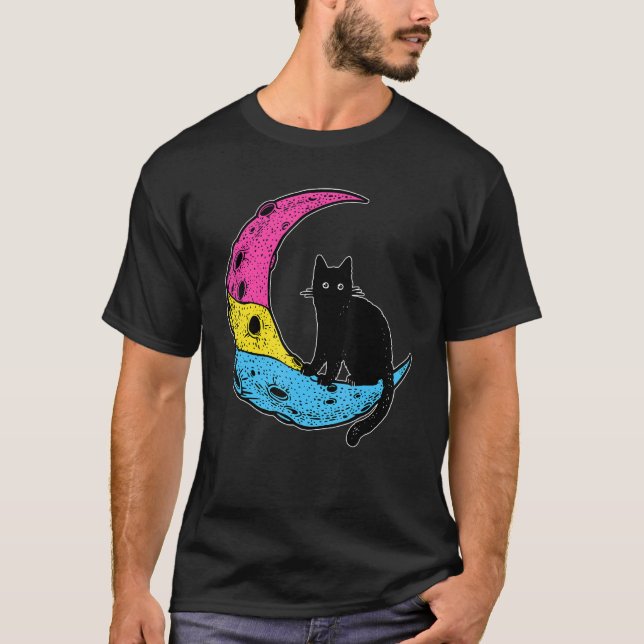 Camiseta Bandeira Pansexual do Gato Espacial da Lua Orgulho (Frente)