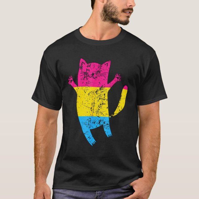 Camiseta Bandeira Pansexual do Gato Feliz (Frente)