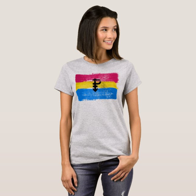 Camiseta BANDEIRA PANSEXUAL PINTADA e SÍMBOLO do ORGULHO (Frente Completa)