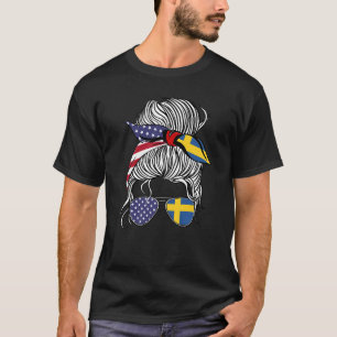 Camiseta Bandeira Patriota Sueca Americana Mulheres Menina