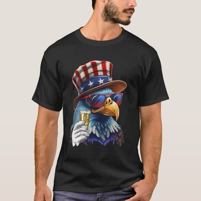 Camiseta Bandeira Patriótica Águia Americana Óculos De Sol  (Frente)