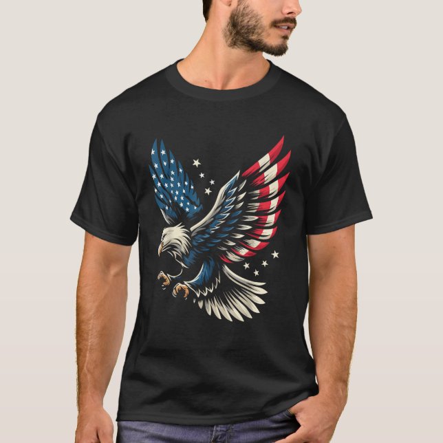 Camiseta Bandeira Patriótica Americana Bald Eagle 4 De Julh (Frente)