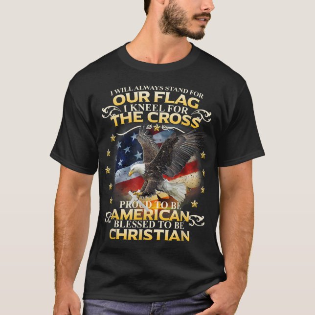 Camiseta Bandeira Patriótica Americana Cristã (Frente)
