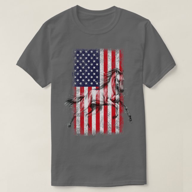 Camiseta Bandeira Patriótica Americana de Cavalo - Vintage  (Frente do Design)