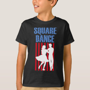 Camiseta Bandeira Patriótica Americana de Dança Quadrada Oc