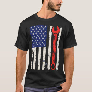 Camiseta Bandeira Patriótica Americana de Mecânico de Carro