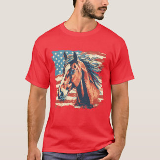 Camiseta Bandeira Patriótica Americana Equestre para uma ga