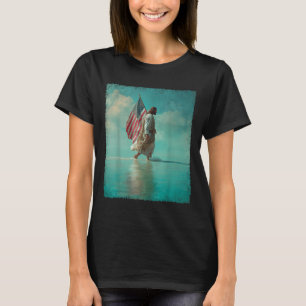 Camiseta Bandeira Patriótica Americana Jesus Andando na Águ