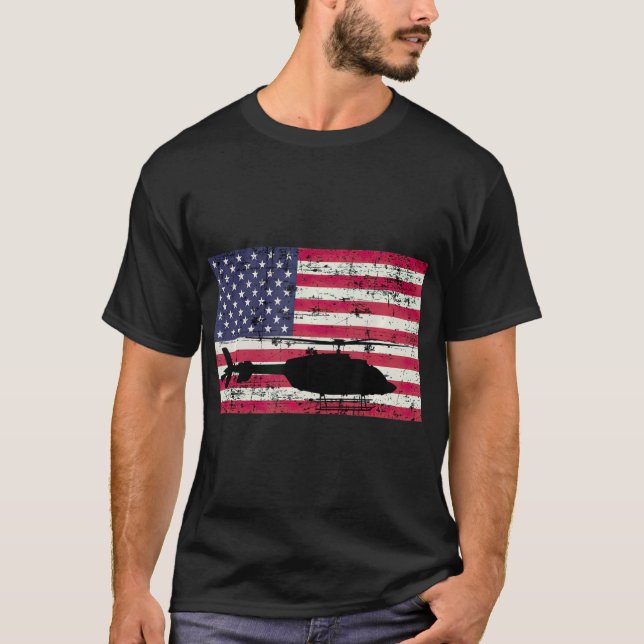 Camiseta Bandeira Patriótica Bell 407 helicóptero bandeira  (Frente)