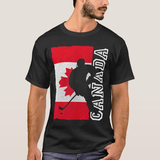 Camiseta Bandeira Patriótica Canadiana de Hockey (Frente)