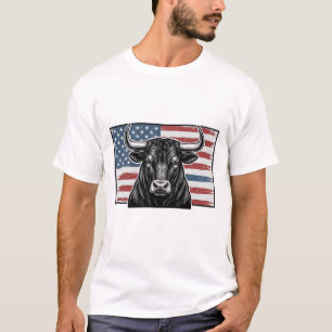 Camiseta Bandeira Patriótica do Touro Desenho de Gravura Vi