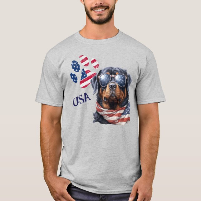 Camiseta Bandeira Patriótica dos EUA Imprima o Rottweiler (Frente)
