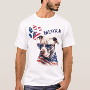 Camiseta Bandeira Patriótica dos EUA Imprime o Cão Pitbull