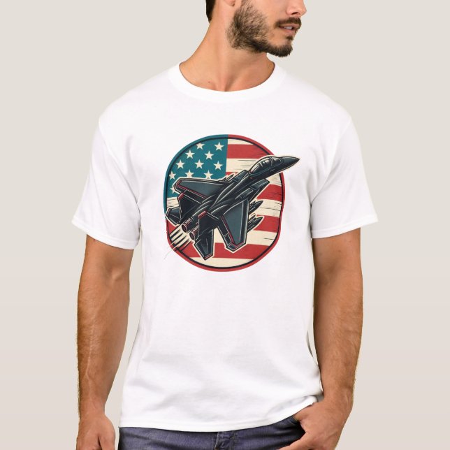 Camiseta Bandeira Patriótica e F-15 Jet (Frente)