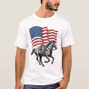 Camiseta Bandeira Patriótica Vintage de Cavalo Design Vetor