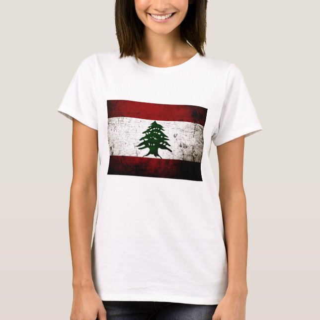 Camiseta Bandeira preta de Líbano do Grunge (Frente)
