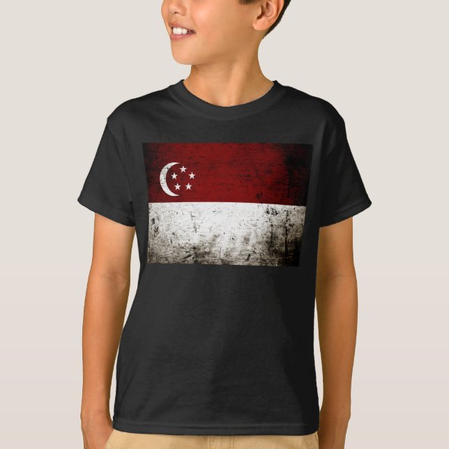 Camiseta Bandeira preta de Singapore do Grunge (Frente)