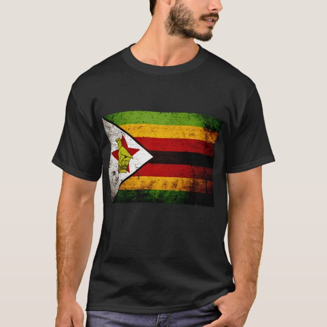 Camiseta Bandeira preta de Zimbabwe do Grunge (Frente)
