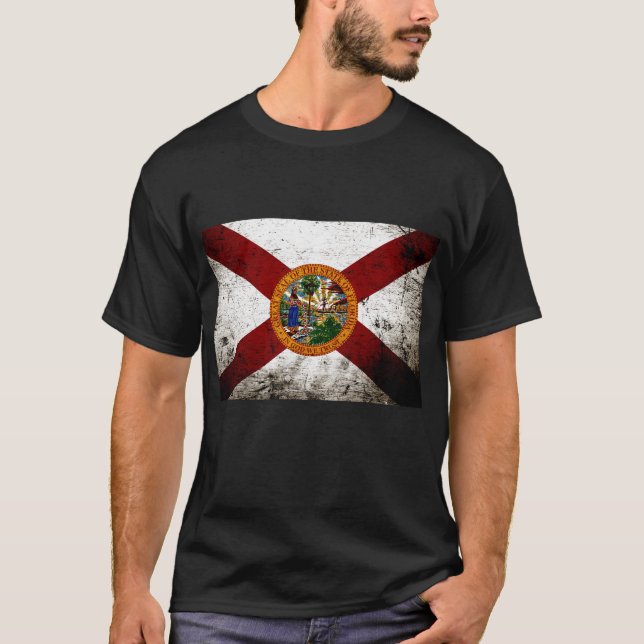 Camiseta Bandeira preta do estado de Florida do Grunge (Frente)