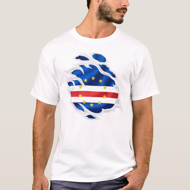 Camiseta Bandeira rasgada de Cabo Verde (Frente)