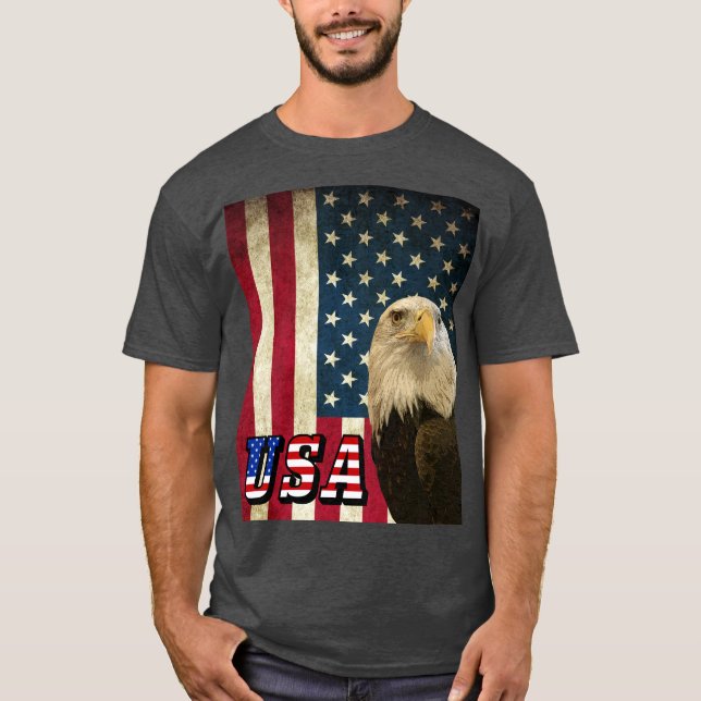 Camiseta Bandeira Retro da Águia Balda Americana, EUA Shirt (Frente)