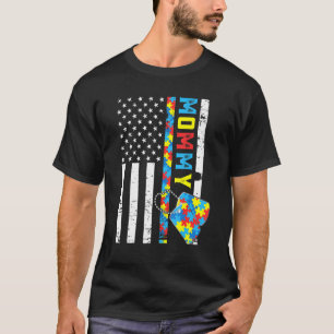 Camiseta Bandeira Retro dos EUA Orgulhosa Mãe Autista Mês d