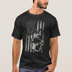 Camiseta Bandeira Retro EUA Pastor Alemão Mãe 4 de Julho