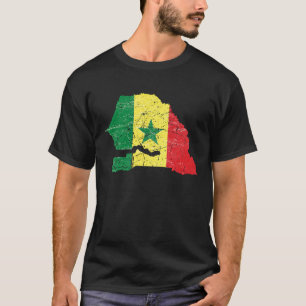 Camiseta Bandeira senegalesa angustiada pelo mapa senegalês