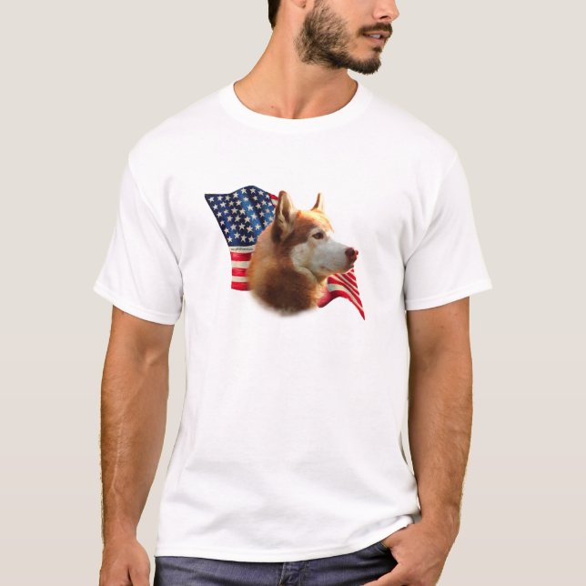 Camiseta Bandeira Siberian Husky (vermelha) (Frente)