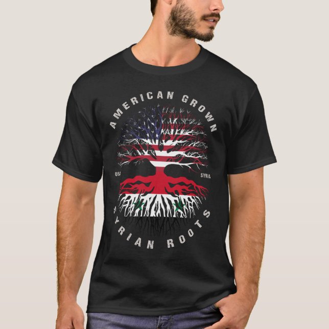 Camiseta Bandeira Síria: Raízes Sírias Crescentes (Frente)