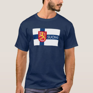 Camiseta Bandeira Suomi com casaco de armas sobrepostas