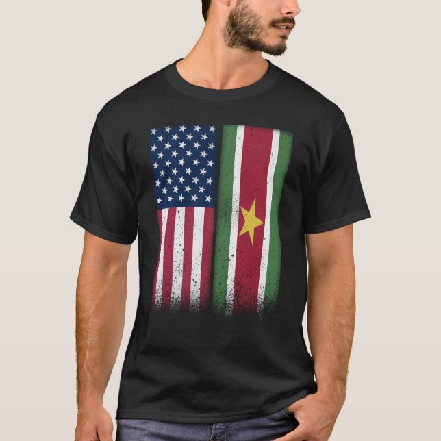 Camiseta Bandeira Surinamesa EUA E Suriname Bandeiras Orgul (Frente)