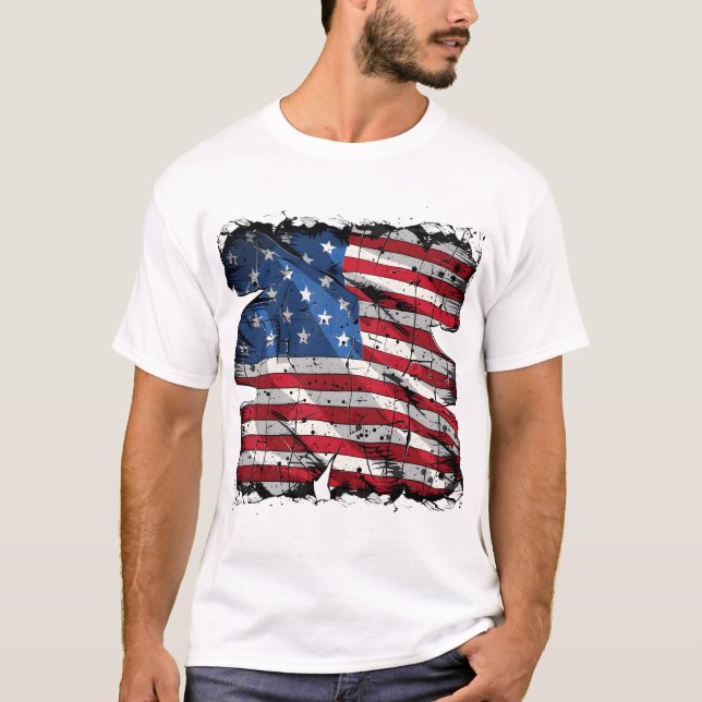 Camiseta Bandeira tática estática americana T-Shirt (Frente)