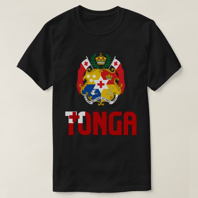 Camiseta Bandeira Tonga e Casaco de Armas Patriótica (Frente do Design)