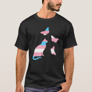 Camiseta Bandeira Transgênero Gato E Borboletas