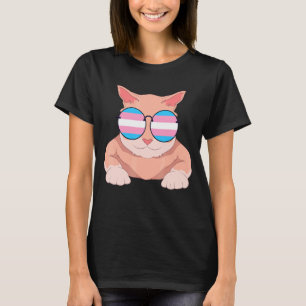 Camiseta Bandeira Transsexual do Gato Orgulhoso Óculos de S
