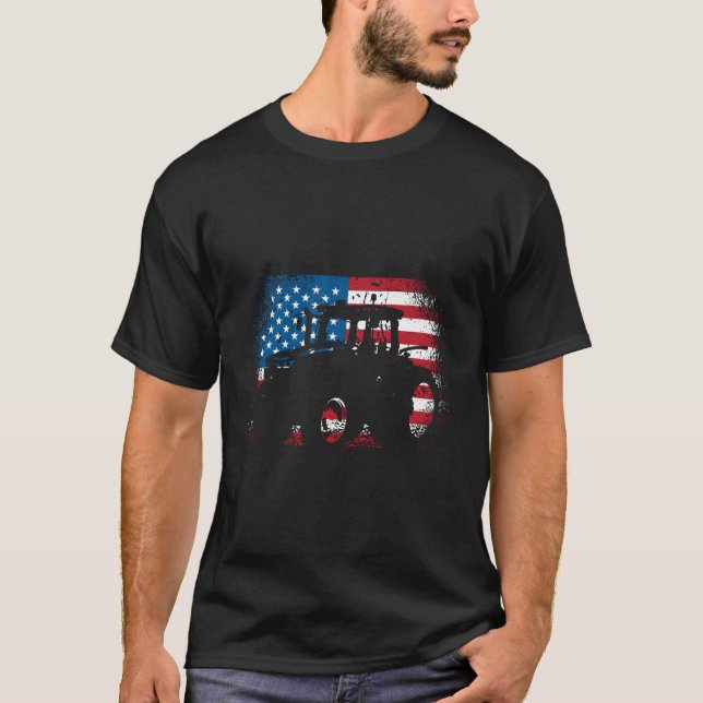 Camiseta Bandeira Trator Usa Para Agricultores Patrióticos (Frente)