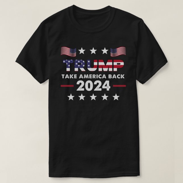 Camiseta Bandeira Trump 2024 - Retorne a América - Trump 20 (Frente do Design)