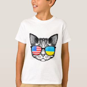 Camiseta Bandeira Ucrânia EUA Raízes Gato Ucraniano America
