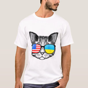 Camiseta Bandeira Ucrânia EUA Raízes Gato Ucraniano America