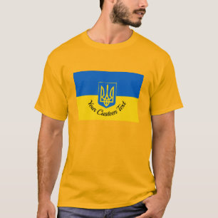 Camiseta Bandeira ucraniana com casaco de armas e texto per