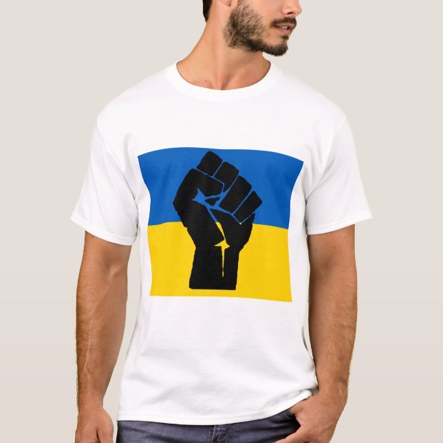 Camiseta Bandeira Ucraniana com Punho Preto (Frente)