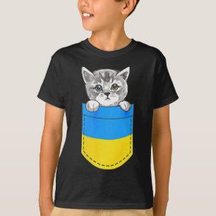 Camiseta Bandeira Ucraniana Gato Fofo No Bolso Presente Da
