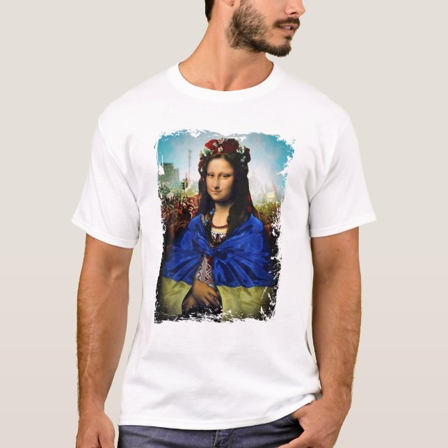 Camiseta Bandeira Ucraniana Mona Lisa Ucrânia Ukrajina Lega (Frente)