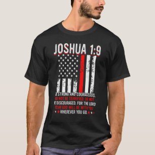 Camiseta Bandeira Vermelha Fina EUA Josué 1 9 Bíblia Cristã