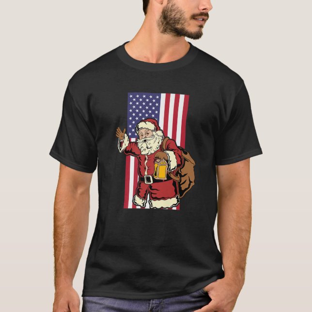 Camiseta Bandeira Vertical Americana do Papai Noel (Frente)