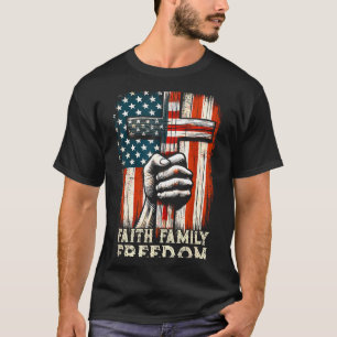 Camiseta Bandeira Vintage EUA Fé Família Dom Patriótico Cri
