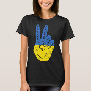 Camiseta Bandeira Vintage Paz Para a Ucrânia Mão da Paz